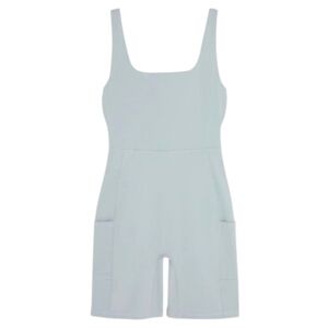 Oak + Fort Fitted Romper With Pockets Misty Blue Women's Small